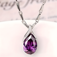 Luxury Pear Copper Alloy Cubic Zirconia Pendant Necklace for Women 582