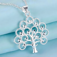925 Sterling Silver 18 inches Elegant Acacia beans pendant Necklace Women 449