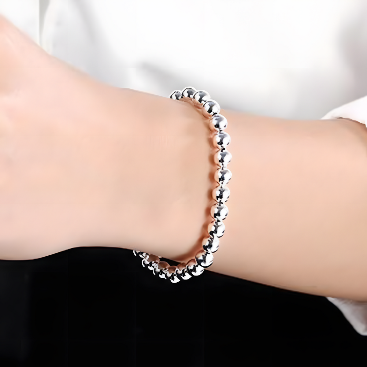925 Sterling Silver Bracelet Exquisite 6MM Beads Women Fashion 18 - 20CM - 1769