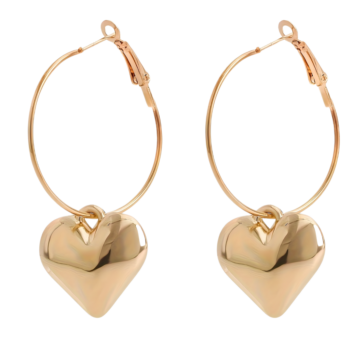 3PCS Gold Tone Heart Necklace & Earrings Set –Hoop Earrings Matching Heart 716