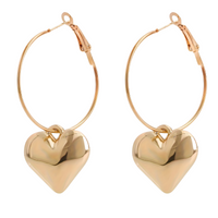 3PCS Gold Tone Heart Necklace & Earrings Set –Hoop Earrings Matching Heart 716