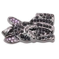 Bulldog Black Dog Pendant Necklace Women Rhinestone Pet Animal Charm Zinc B226