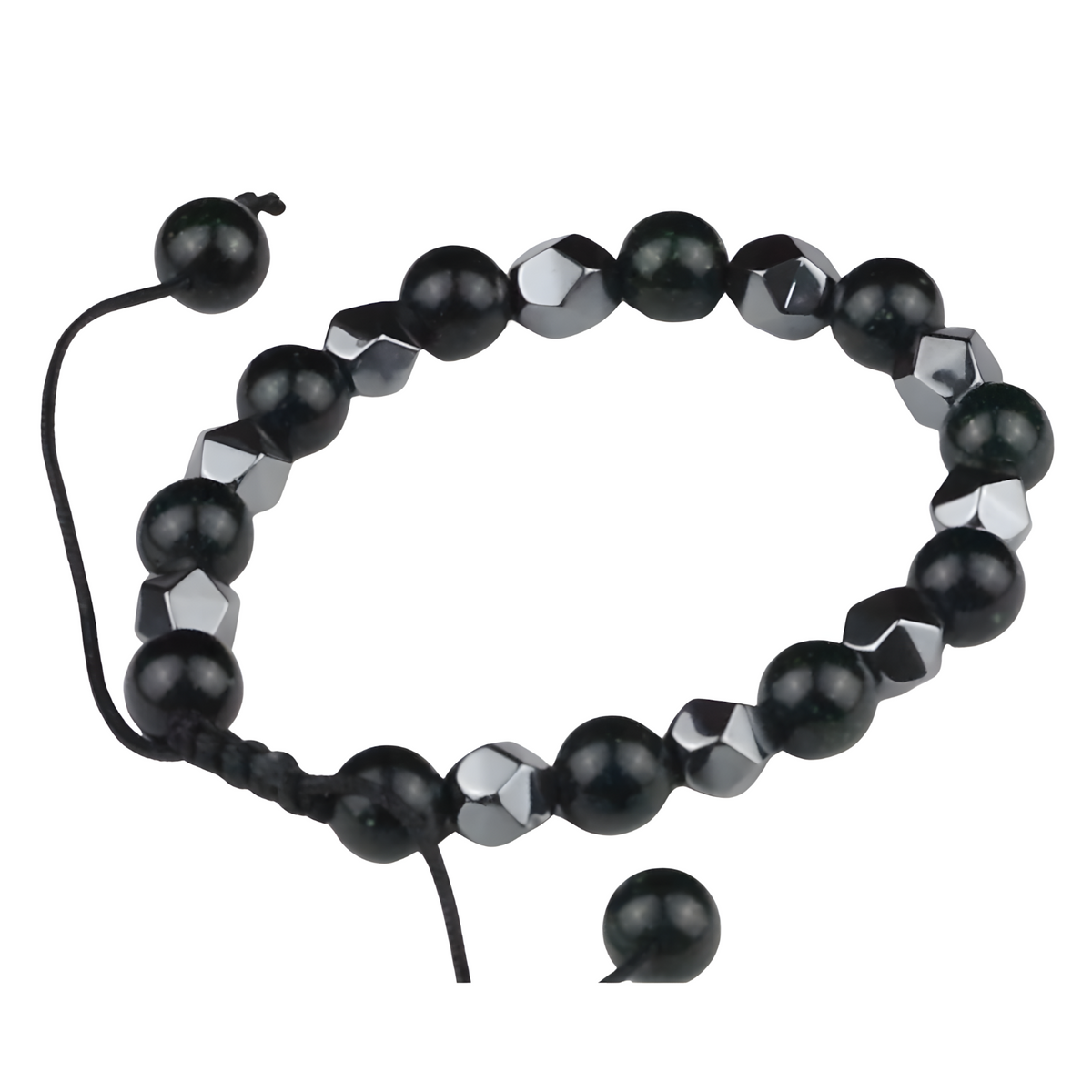Black 8mm Bright Black Beaded Bracelet Adjustable Macrame Bracelet Unisex 1350
