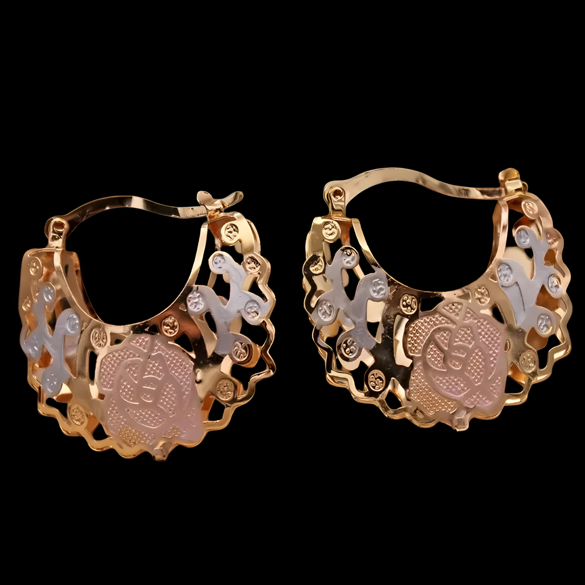 Rose Pattern Gold-Plated Zinc Alloy Hollow Hoop Earrings Women Lightweight 1479