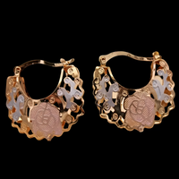 Rose Pattern Gold-Plated Zinc Alloy Hollow Hoop Earrings Women Lightweight 1479