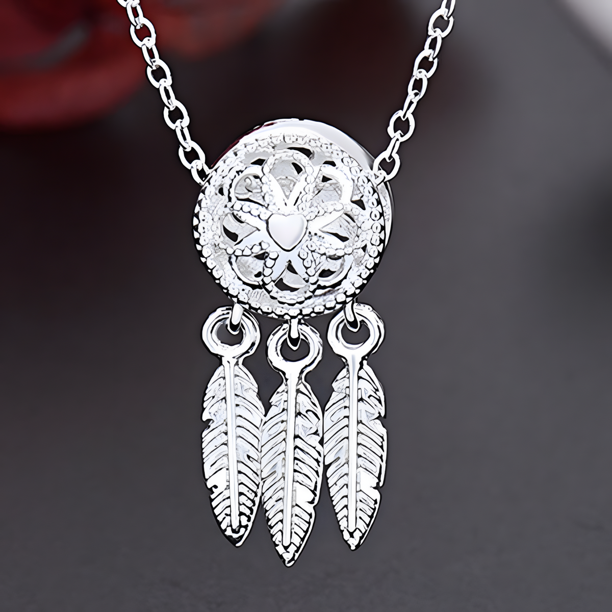 Sterling Silver Dream Catcher Earrings & Necklace Set - Boho Feather Dangle B37