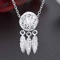 Sterling Silver Dream Catcher Earrings & Necklace Set - Boho Feather Dangle B37
