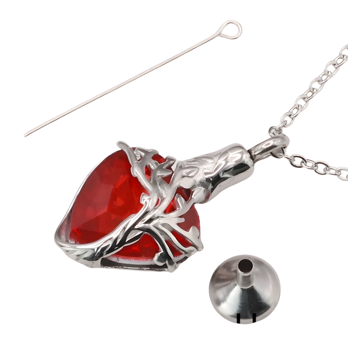 Heart Tree of Life Urn Necklace Crystal Funnel Filler 316L Stainless Steel B217