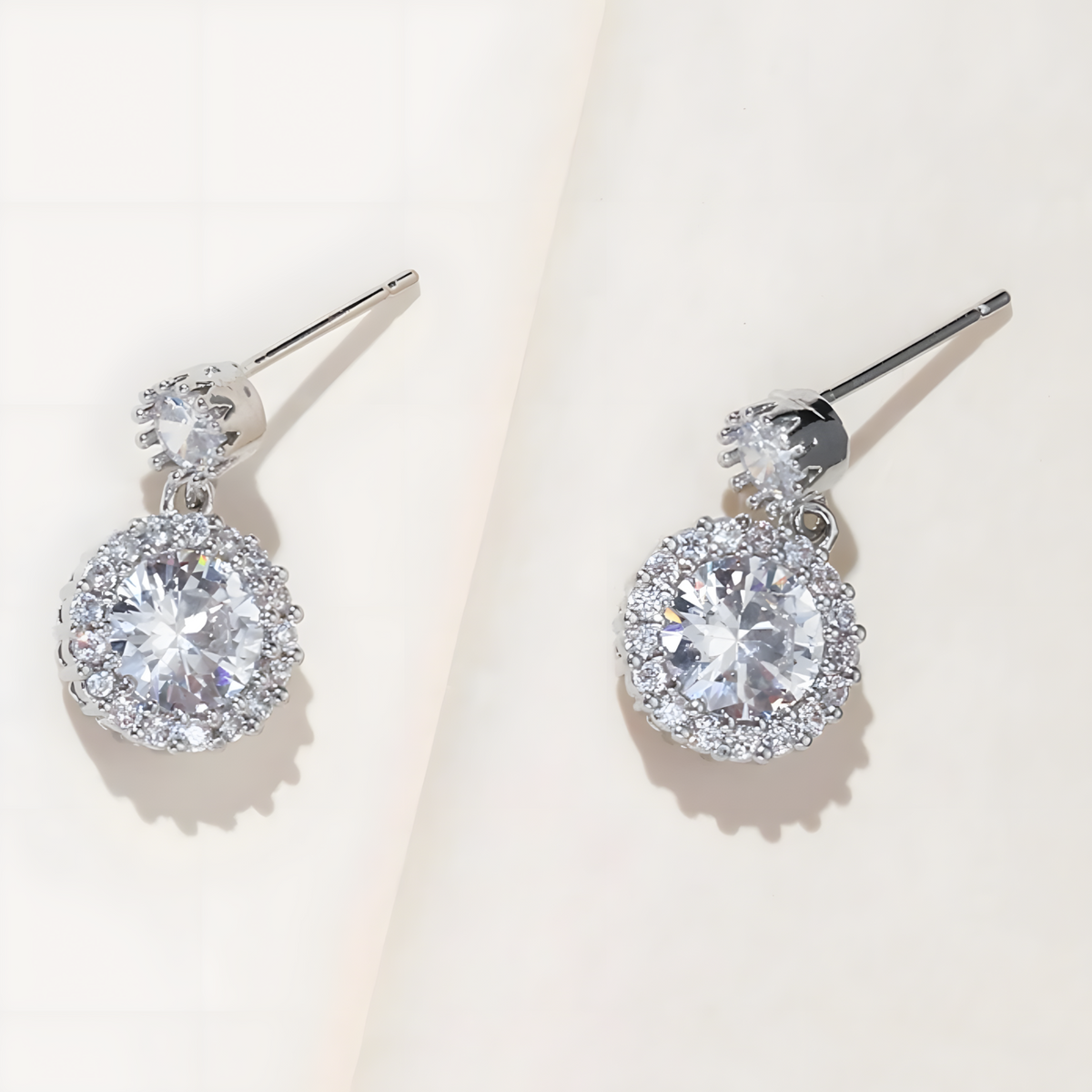 925 Sterling Silver Round Cut Cubic Zirconia Drop Earrings Halo Dangle 319