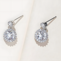 925 Sterling Silver Round Cut Cubic Zirconia Drop Earrings Halo Dangle 319