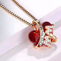 "I Love You Mom" Necklace -Red Crystal Heart Pendant Jewelry Gift for Mother B90
