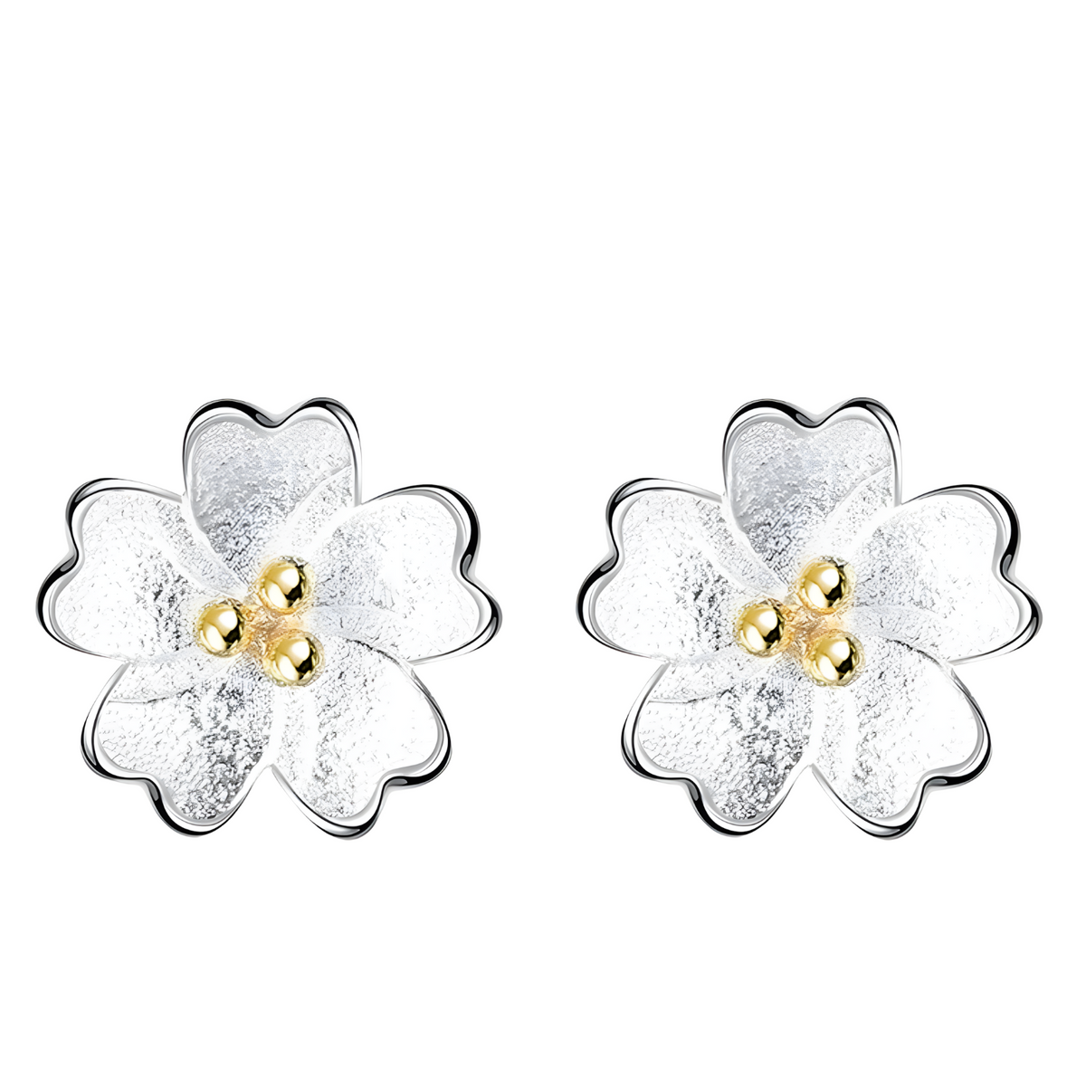 Silver Plated Flower Stud Earrings with Gold Ball Centre for Women 483