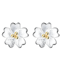 Silver Plated Flower Stud Earrings with Gold Ball Centre for Women 483