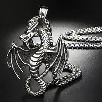 Winged Dragon Pendant Necklace, 60 cm Gothic Fantasy Chain Detailed 54 mm 1887