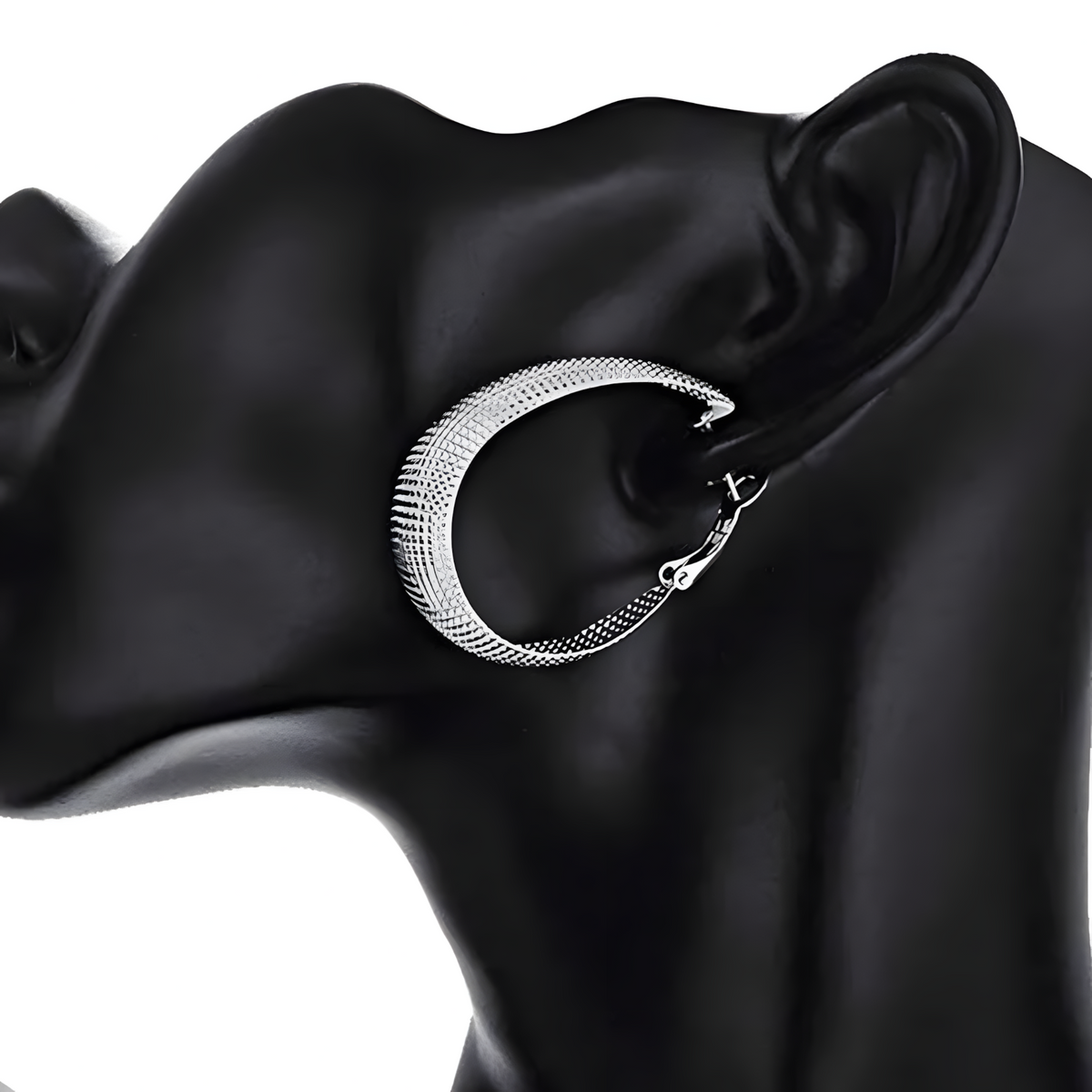 Silver Hoop Earrings Women 4cm Large Textured Round Hoops 1cm Wide Polished 1409