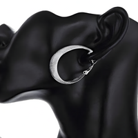 Silver Hoop Earrings Women 4cm Large Textured Round Hoops 1cm Wide Polished 1409