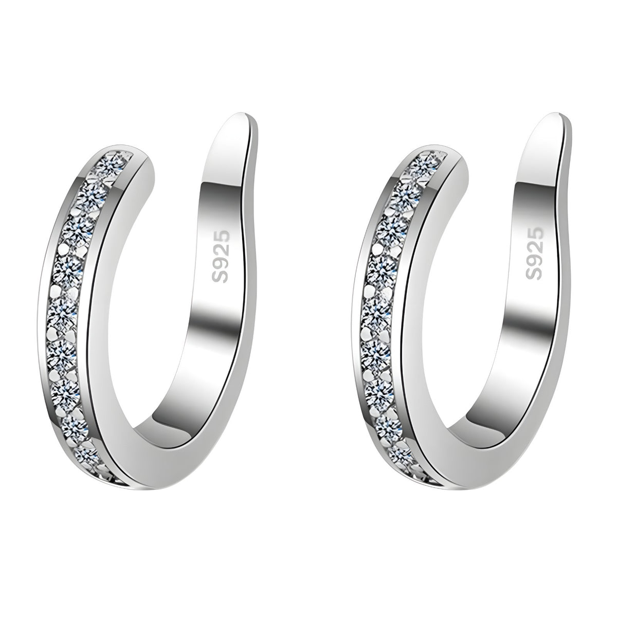 925 Sterling Silver CZ Ear Cuff, No Piercing Crystal Ear Climber, Zirconia 330