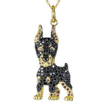 Doberman Pendant Necklace - Gold Plated Pavé Crystal Dog Charm Pendant B243