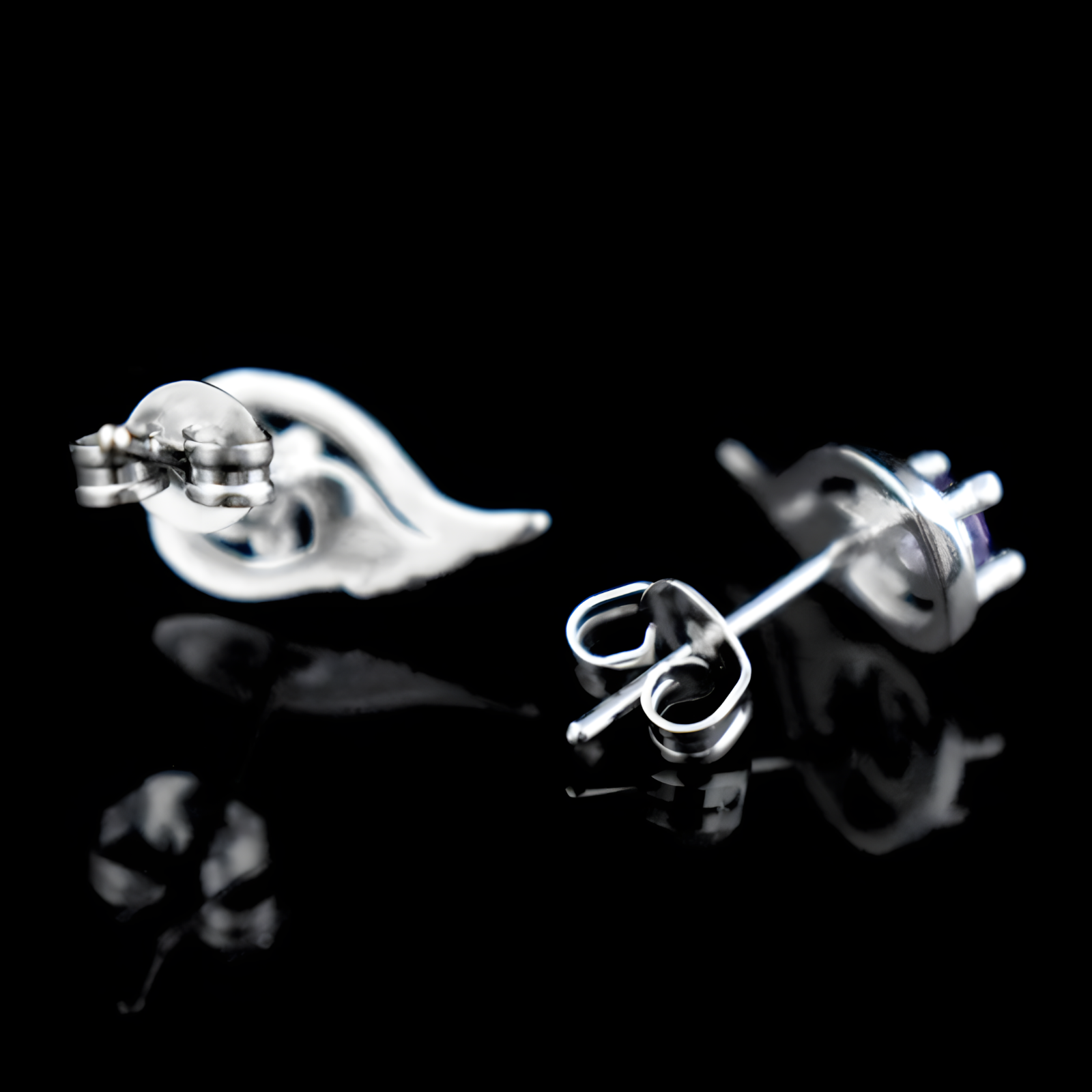 Sterling Silver Winged Drop Earrings for Women 925 Real Silver with Amethyst 293