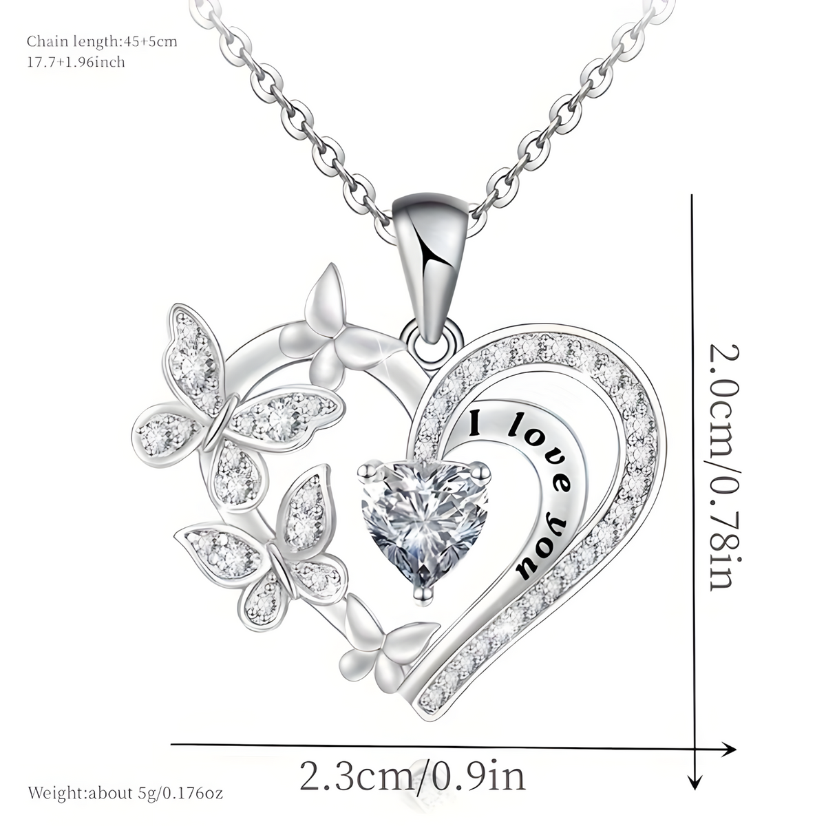 Unified Jewellery "I Love You" Heart Butterfly Crystal Silver Pendant Gift B17