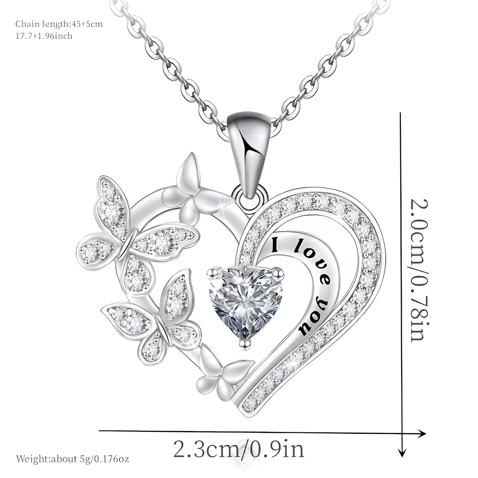 Unified Jewellery "I Love You" Heart Butterfly Crystal Silver Pendant Gift B17