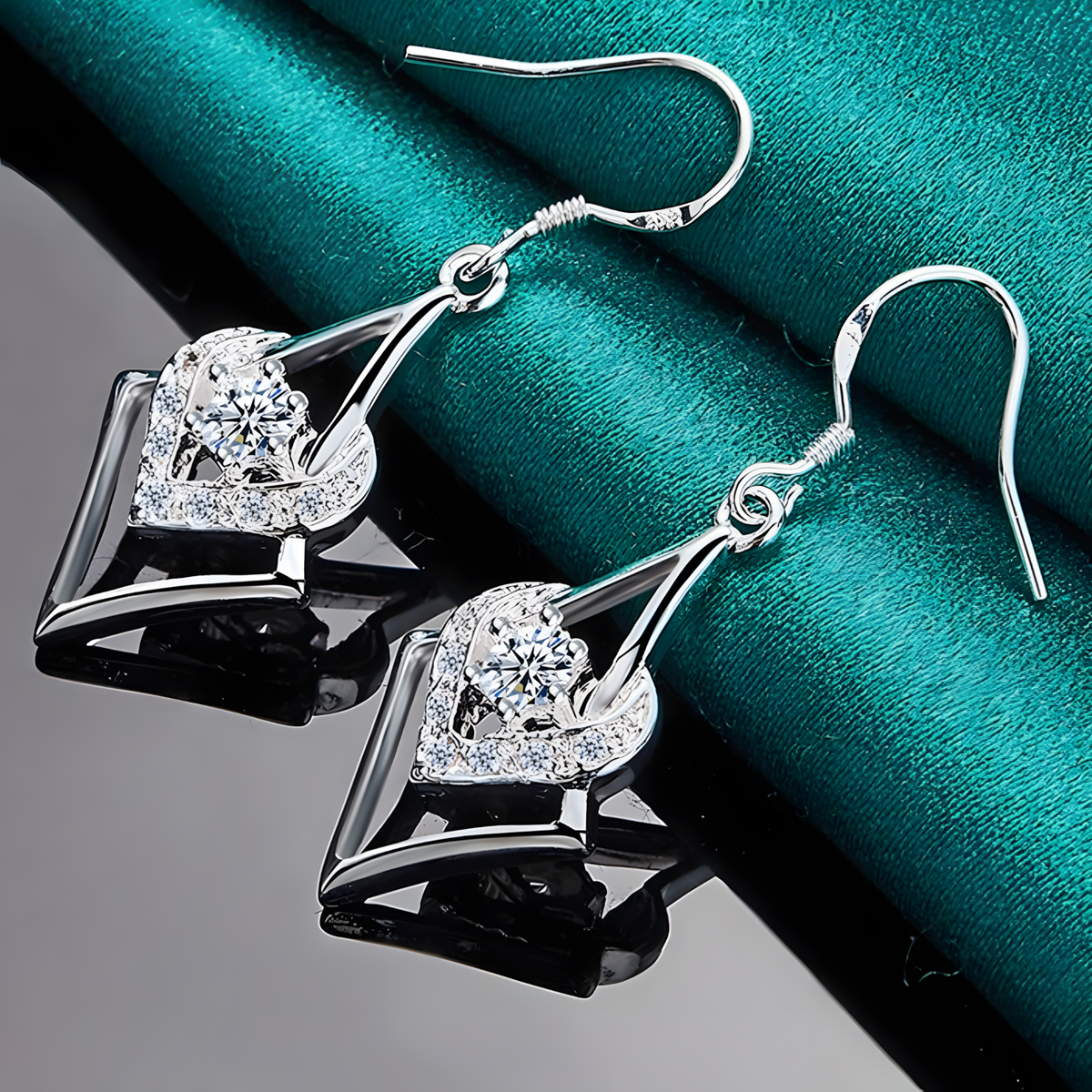 Silver Plated Geometric Heart Drop Earrings-Copper Alloy 925 Silver Plating 1207