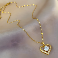 Stainless Steel Chain Heart Pendant Necklace for Women –Copper Heart Zircon 1146