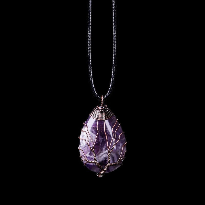 Amethyst Tree Of Life Pendant Necklace Oval Purple Crystal Energy Healing 1348