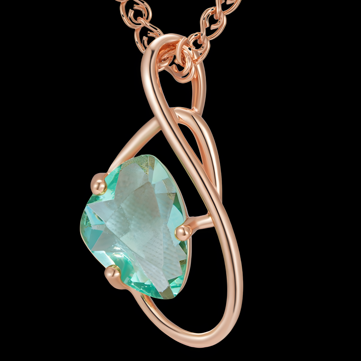 Transparent Light Green Stone Necklace Pendant Women 585 Rose Gold Color 1262