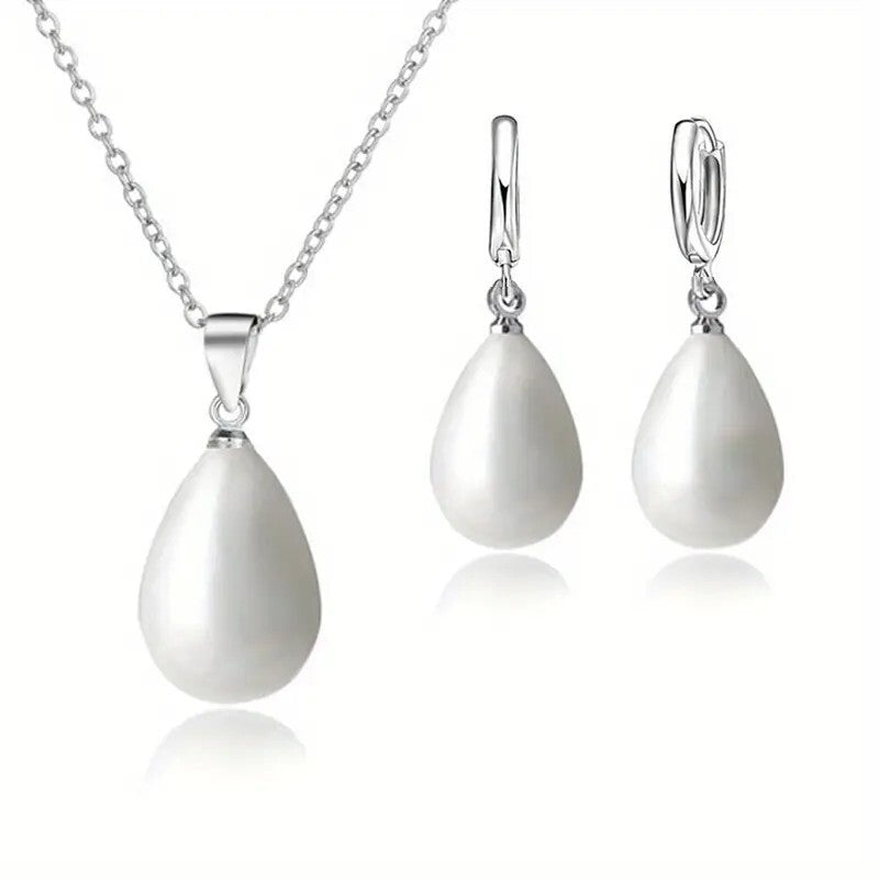 925 Silver Plated 1 pair of Earrings + 1 Necklace Silver Plated Waterdrop 62 UK