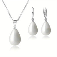 925 Silver Plated 1 pair of Earrings + 1 Necklace Silver Plated Waterdrop 62 UK