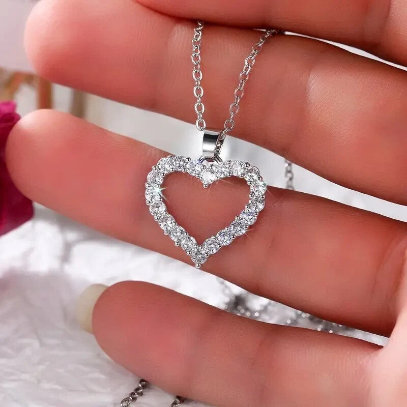 925 Silver Plated Birthstone Heart-Shaped Zircon Pendant Necklace 18