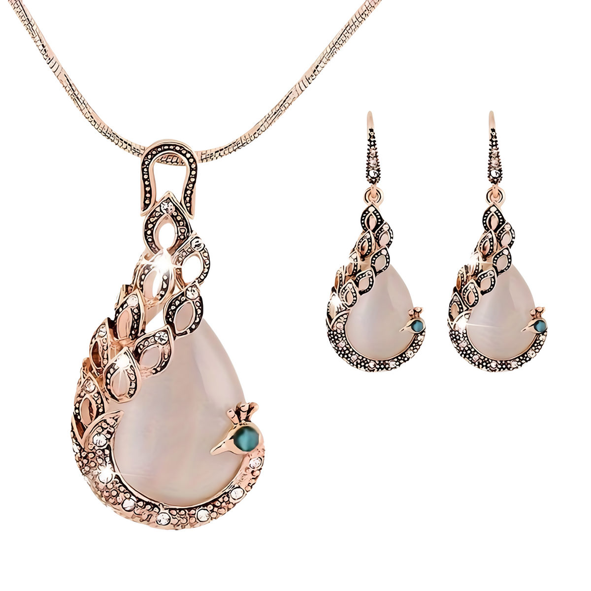 Vintage Peacock Necklace & Earrings Set for Women Gold Plated Alloy Jewelry 719