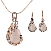 Vintage Peacock Necklace & Earrings Set for Women Gold Plated Alloy Jewelry 719