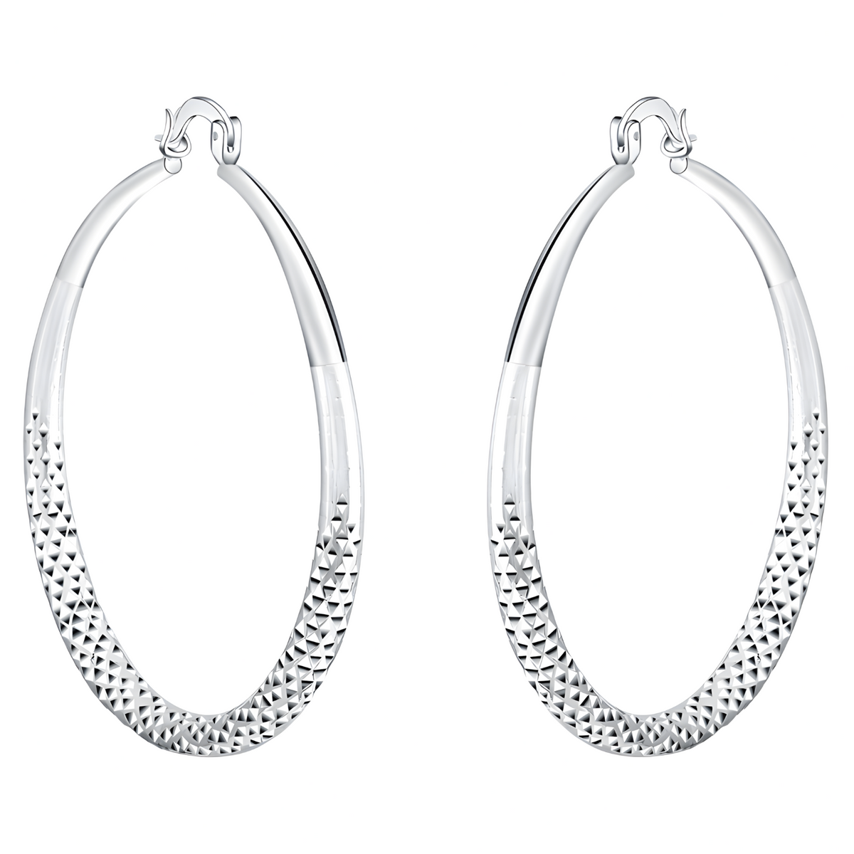 Diamond-Cut Hoop Earrings 5CM Large Round Textured Hoop Earrings for Women 1495