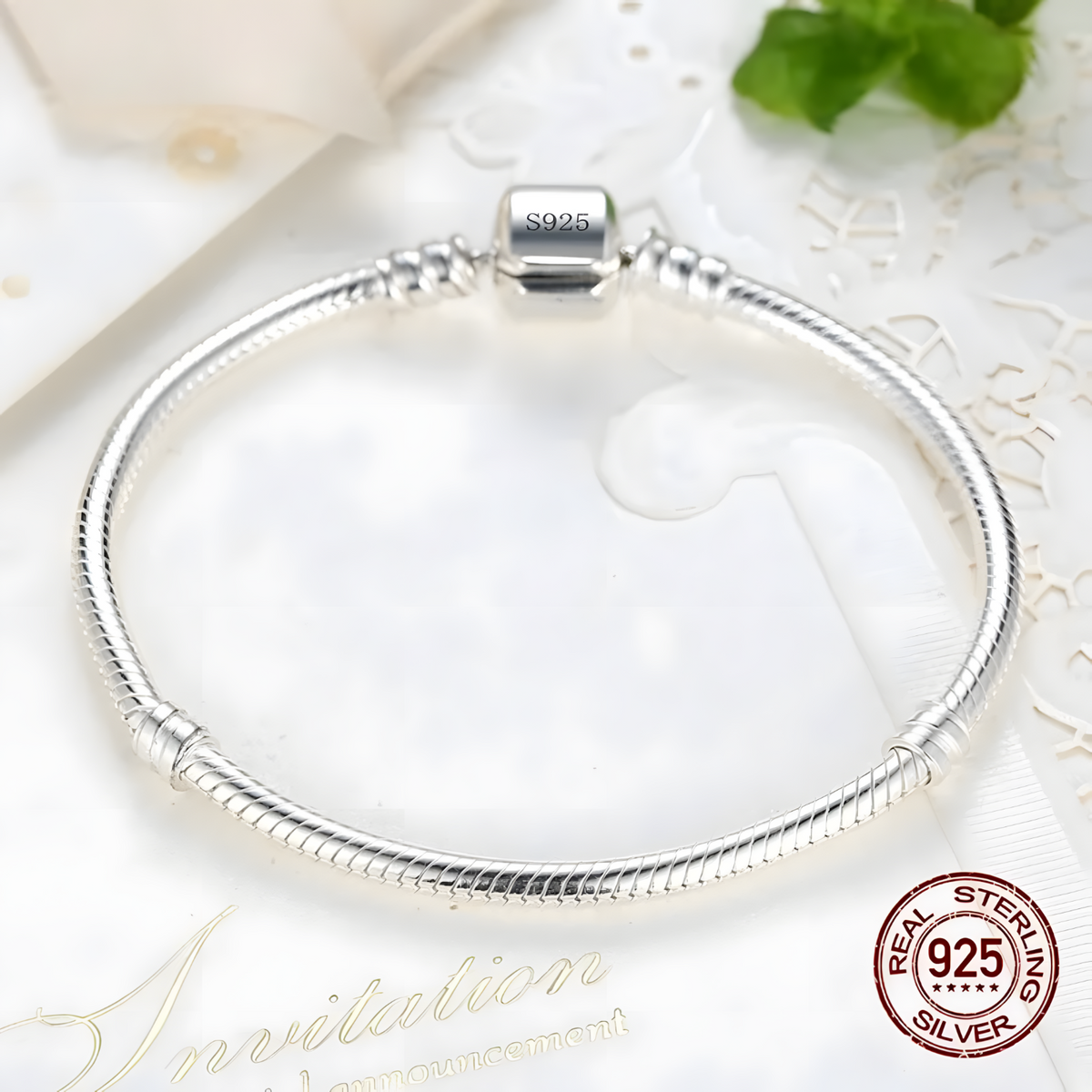 925 Sterling Silver-Plated Snake Chain Bracelet Women – Classic Charm 849