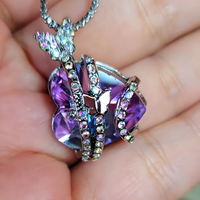 Butterfly Heart Necklace for Women Zinc Alloy Silver Colour Pavé Butterfly 1175