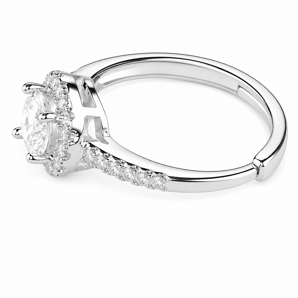 Women's Round Brilliant Zircon Halo Ring Adjustable, Silver Tone Engagement 1609