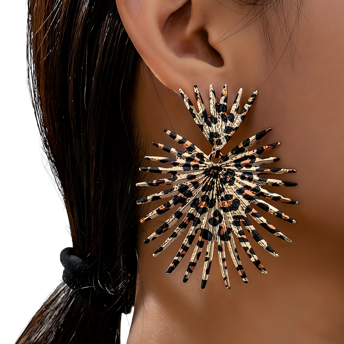 Leopard Print Burst Drop Earrings Women – Trendy 7.5cm Statement Earrings 773