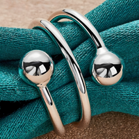 Silver Plated Alloy Open Head Ring with Double Round Ends Adjustable Resize 1416