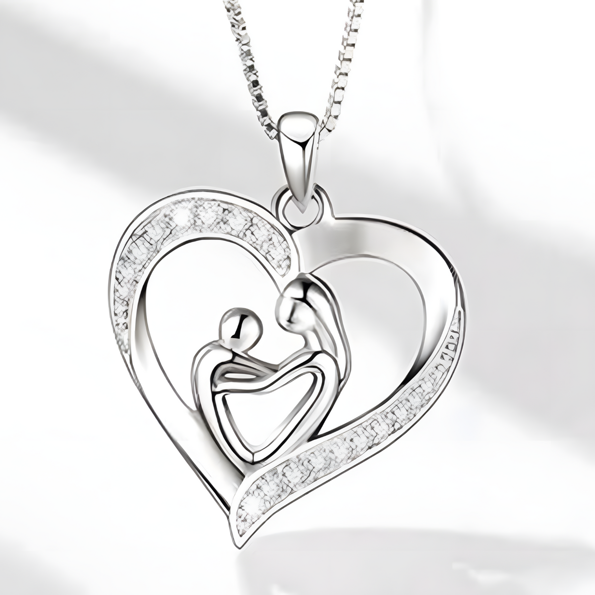 Mother & Child Heart Sterling Silver Necklace - Mother's Day Gift & Beyond! B76