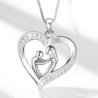 Mother & Child Heart Sterling Silver Necklace - Mother's Day Gift & Beyond! B76
