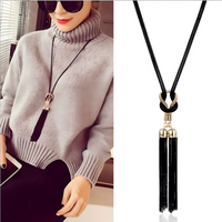 Black Mesh Sweater Chain Necklace with Gold-Plated Tassel Pendant-72cm Long 1448
