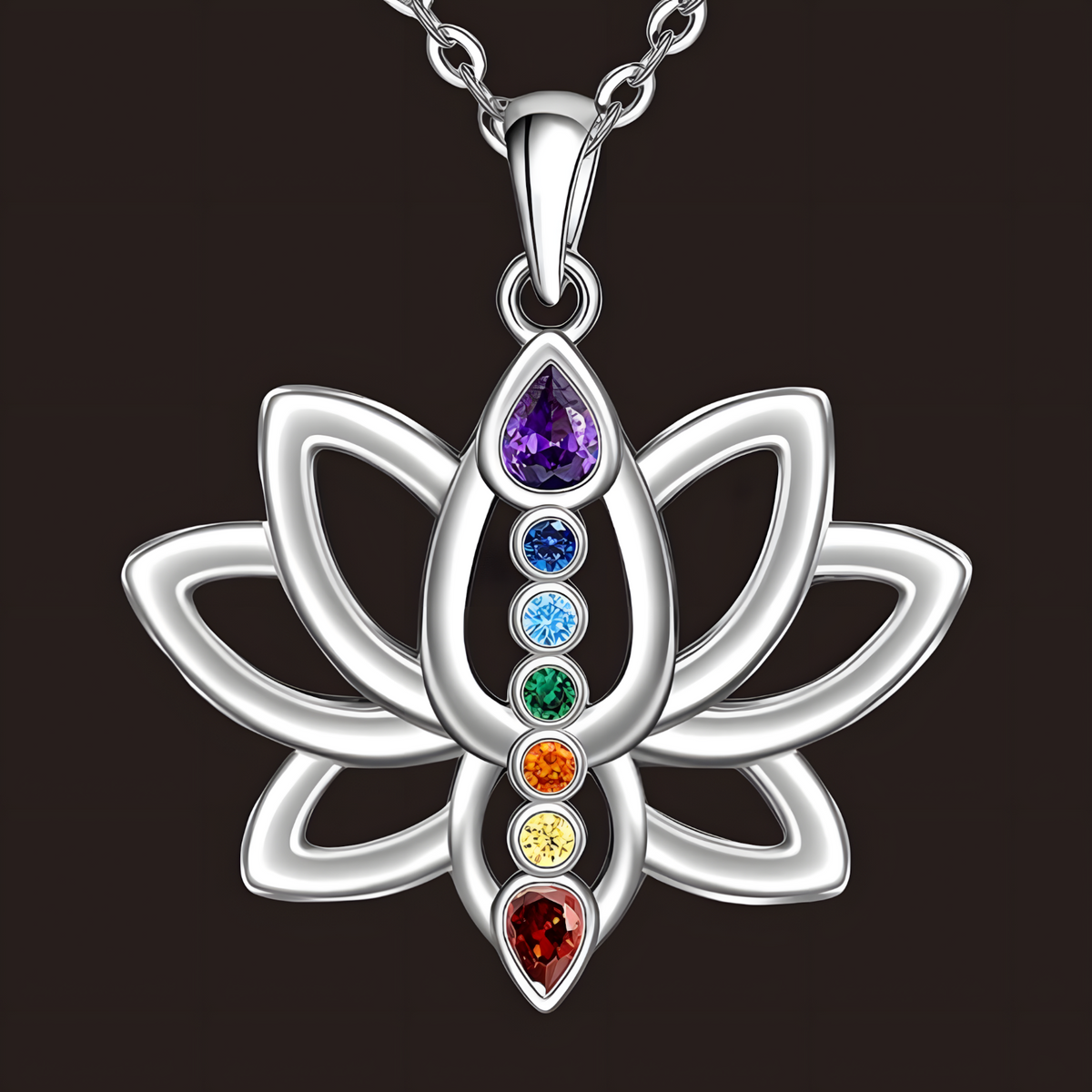 7 Chakra Tree of Life Pendant, Silver Plated Yoga Healing Stone Necklace B151