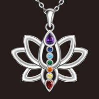 7 Chakra Tree of Life Pendant, Silver Plated Yoga Healing Stone Necklace B151