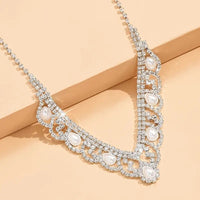 Stylish Glitter Rhinestones Imitation Pearl Wedding Statement Necklace 100 UK