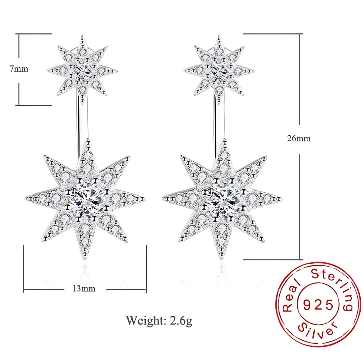 Sparkling Star Drop Earrings for Women - 925 Sterling Silver Elegant Dangle 332