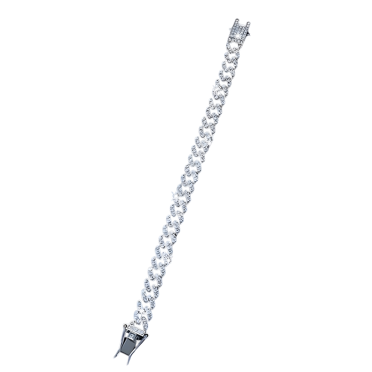 Silver Cuban Link Bracelet Women Iced  Rhinestone Chain Bracelet Adjustable 695