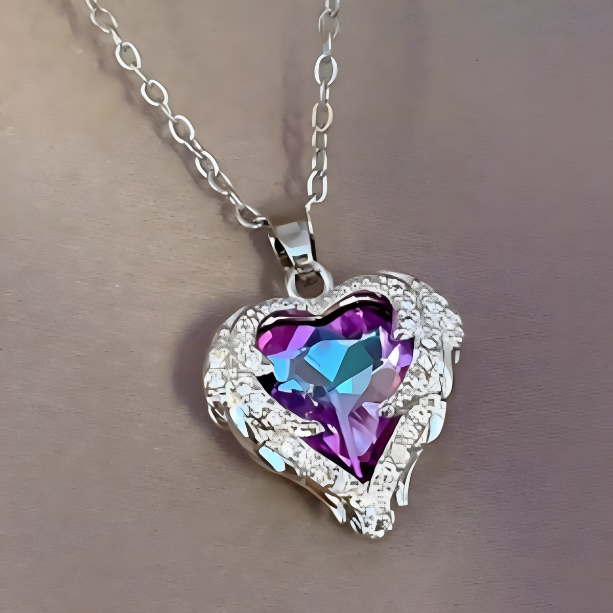 Heart Pendant Necklace for Women, Rose Gold Plated Cubic Zirconia Stainless B163
