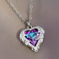 Heart Pendant Necklace for Women, Rose Gold Plated Cubic Zirconia Stainless B163